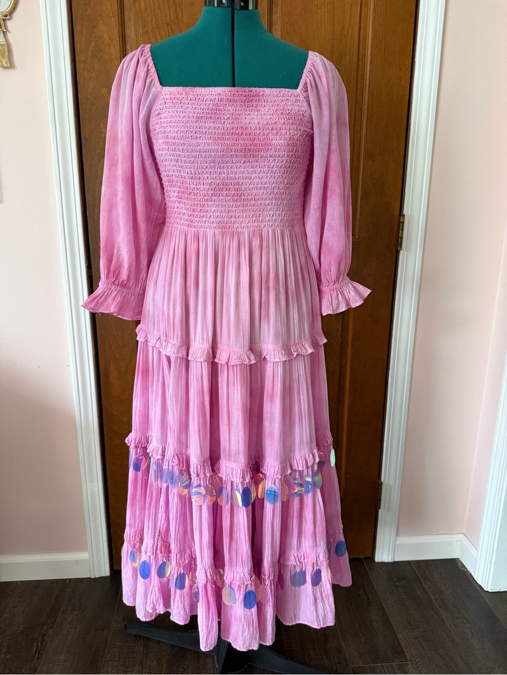 Loveshackfancy Capri Midi Dress Custom Bead Fringe Violet Rose XS P